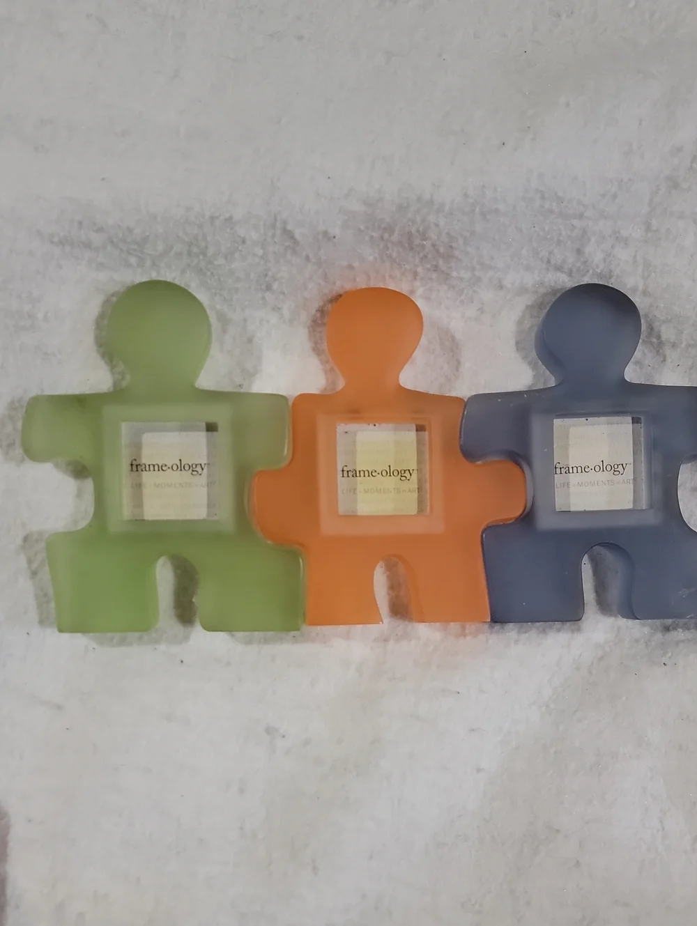 3 Puzzle Picture Frames — Green, Orange, Blue - Cute- Playful
